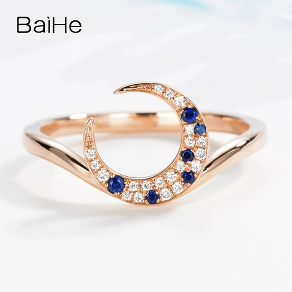 BAIHE Solid 14K розовое золото 0.05ct сертифицированные H/SI круглые натуральные бриллианты свадебные женские модные ювелирные изделия кольцо