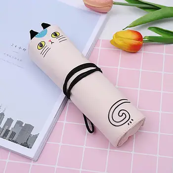 

Cute Kitten Pattern Durable Canvas Roll Up Design Pencil Case Student Pen Box Bag Stationery Storage Pouch