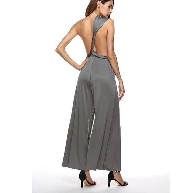 2021 Summer Fashion New Women's Solid Color Multi-rope Multi-wear Cross-sexy Tie-up High-waisted Body Temperament Jumpsuit gray