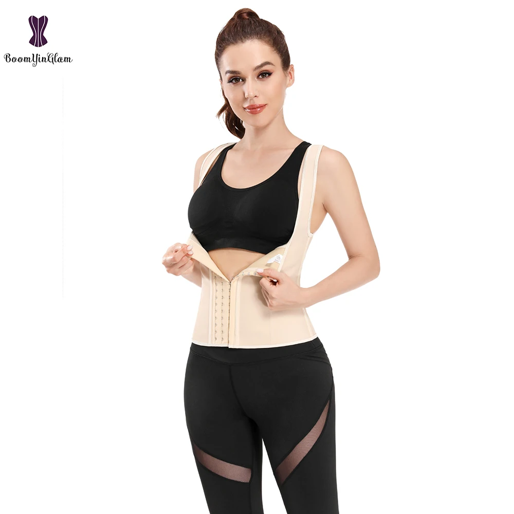 Latex Vest Corset Waist Trainer 3 Hooks Bustier 9 Steel Bone Gorset Plus Size Black Beige Korset Corselet #888