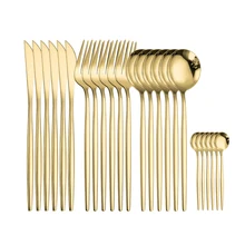 SPKLIFEY Gold Cutlery 24 Pcs Golden Cutlery Set Stainless Steel Dinnerware Set Spoon Set Tableware Forks Knives Spoons New