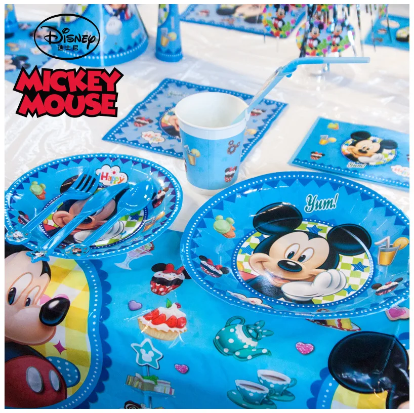 Disney Микки Мышь Happy День рождения украшения малыш пластины пить самостоятельно стаканчик с соломинкой одноразовые салфетки посуда ребенок душ событие праздничный комплект