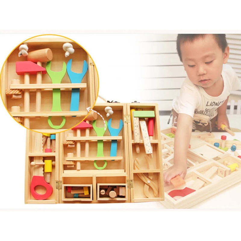 

Baby wooden toy kids handle tool box games Learning Educational Wooden Tool Toy Screw assembly garden toys for children boy