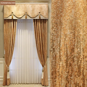 

Custom curtains Simple modern livingroom thick Chenille jacquard American yellow cloth blackout curtain valance tulle panel C085