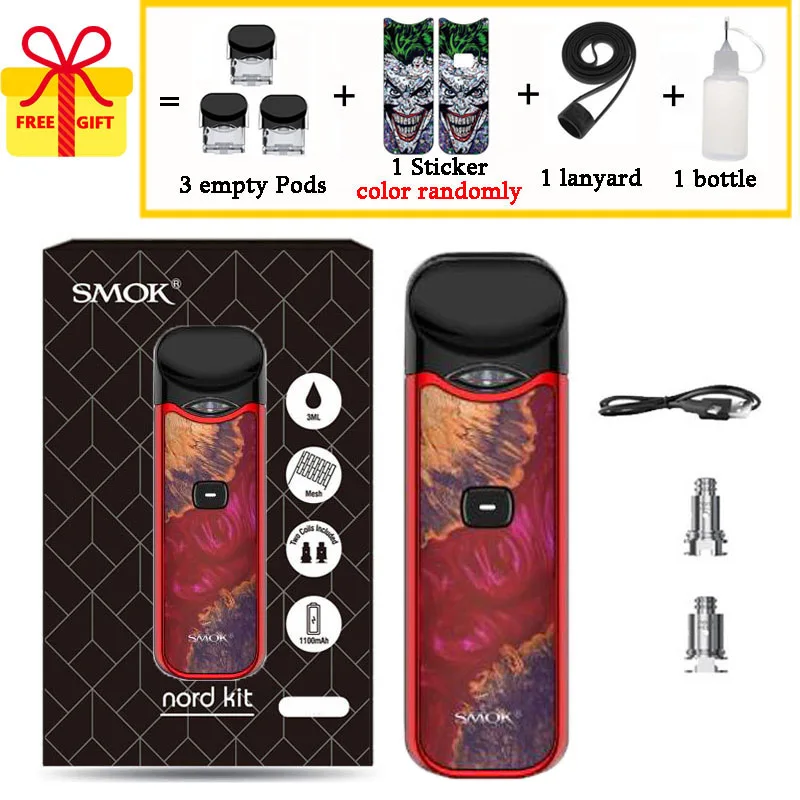 Red Wood Стартовый набор Smok Nord Pod, аккумулятор 1100 мАч, 3 мл, форсунка картриджа, катушка Nord Mesh, электронная сигарета, испаритель - Цвет: Red Wood