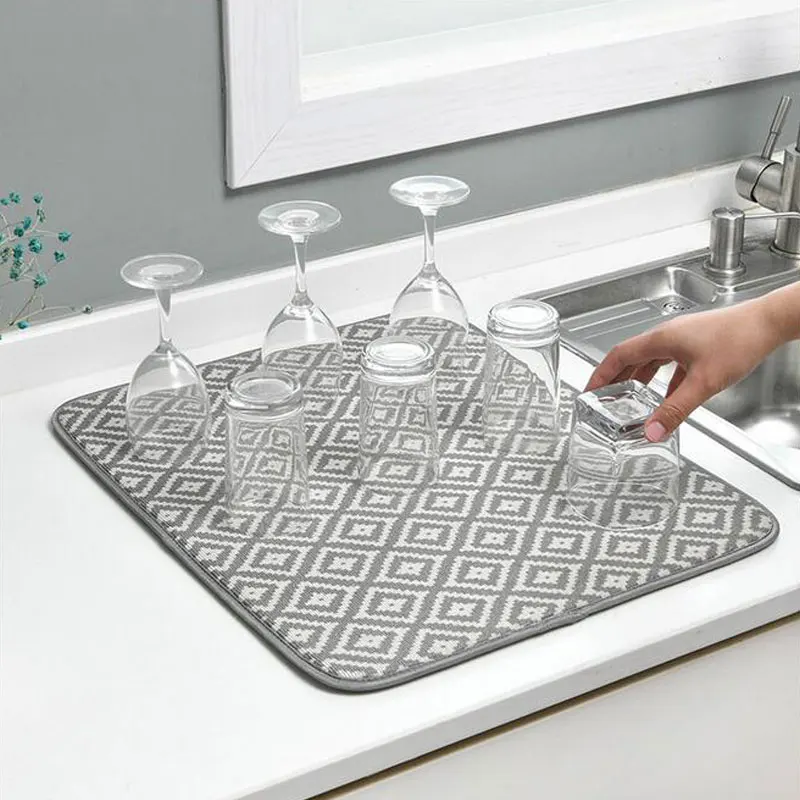 

41*49CM Microfiber Dish Drying Mat Absorbent For Kitchen Tableware Wine Glass Dry Mats Sink Drainer Pad Tea Towel Bar Placemat