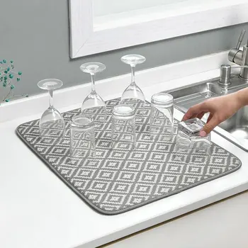 

41*49CM Microfiber Dish Drying Mat Absorbent For Kitchen Tableware Wine Glass Dry Mats Sink Drainer Pad Tea Towel Bar Placemat