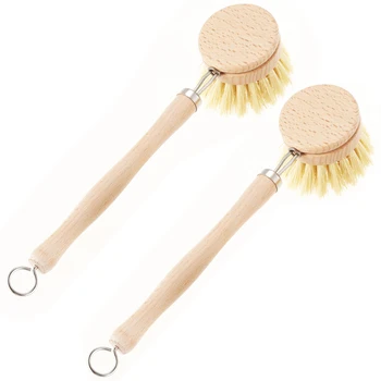 

2PC Wooden Long Handle Pan Pot Brush Dish Bowl Washing Cleaning Brush Household Kitchen Cleaning Tools Kitchenware