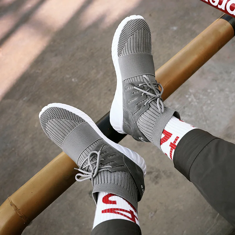 

AJ1 MEN'S Shoes Autumn New Style High Shoes Men Elasticity wa zi xie Korean-style Stylish Sneaker Men's Harajuku-Style Athletic