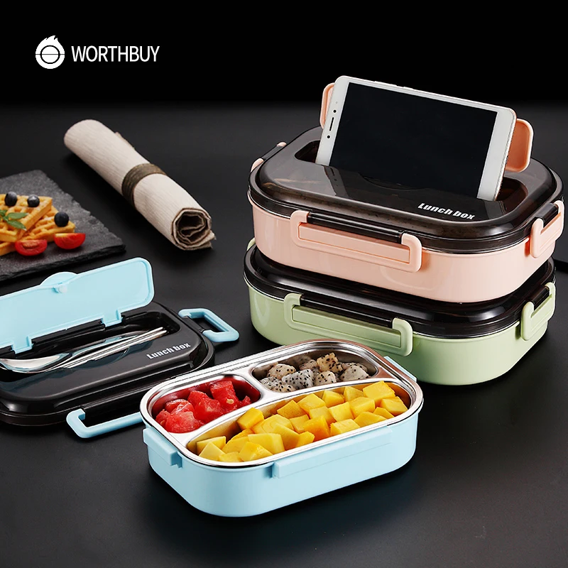 Buy WORTHBUY Japanese Kids Lunch Box 304 stainless steel Bento Lunch Box With Compartment Tableware Microwave Food Container Box