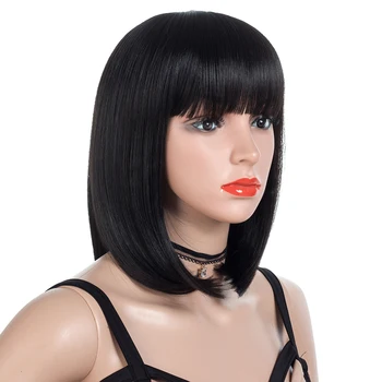 

Short Straight Bob Wigs With Bangs Synthetic High Temperature Fiber Hair Wigs For Women Heat Resistant Cosplay wigs 14 Inch