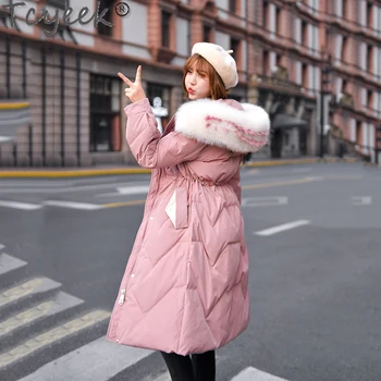 

Tcyeek Winter Women Down Coats Jackets Warm Duck Down Parkas with Large Fur Hooded Women Clothing 2020 Long Coat Doudoune Femme