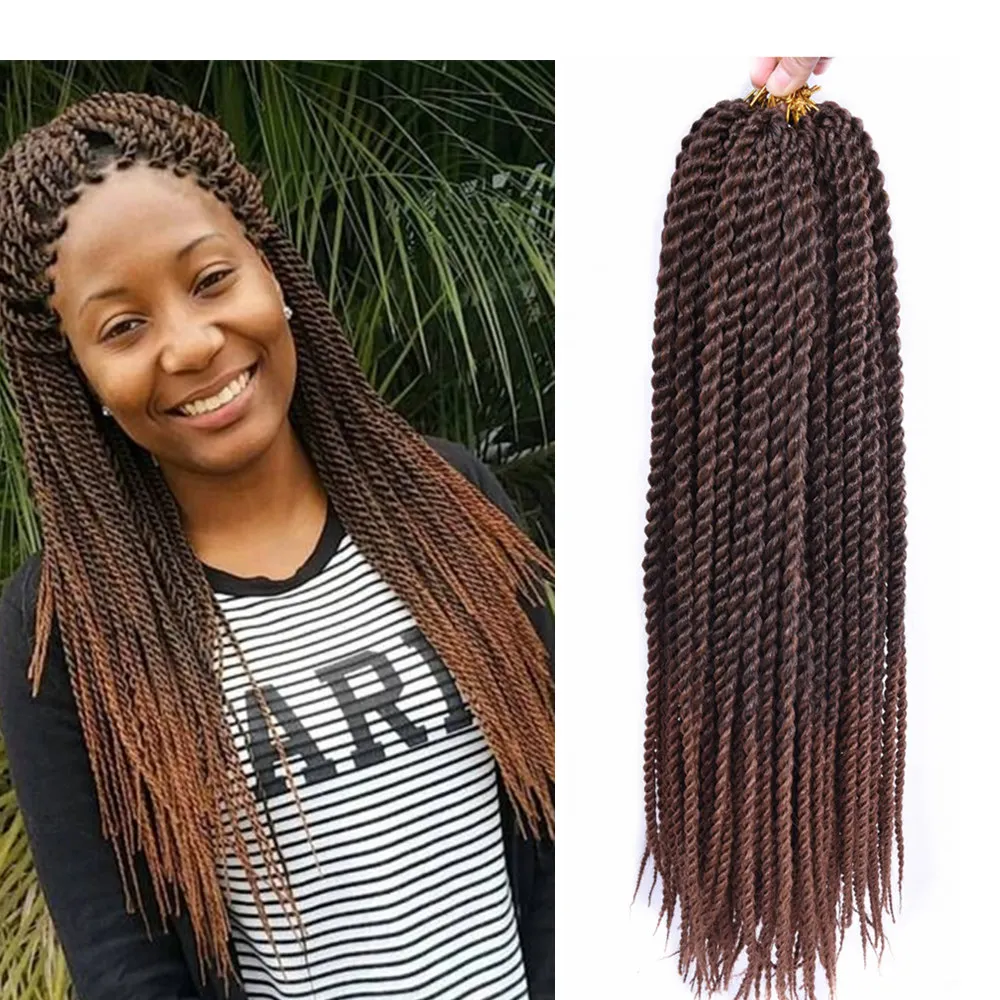 Full Star 30Roots/Pack 14" 18" Senegalese Twist Synthetic Hair 1 Packs Ombre Brown Black Bug Crochet Braids for women