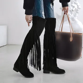 

SARAIRIS Fashion 2019 Plus Size 46 Winter Shoes Woman Boots Female Fringe Square Heels Women Shoes Over The Knee Boots Female