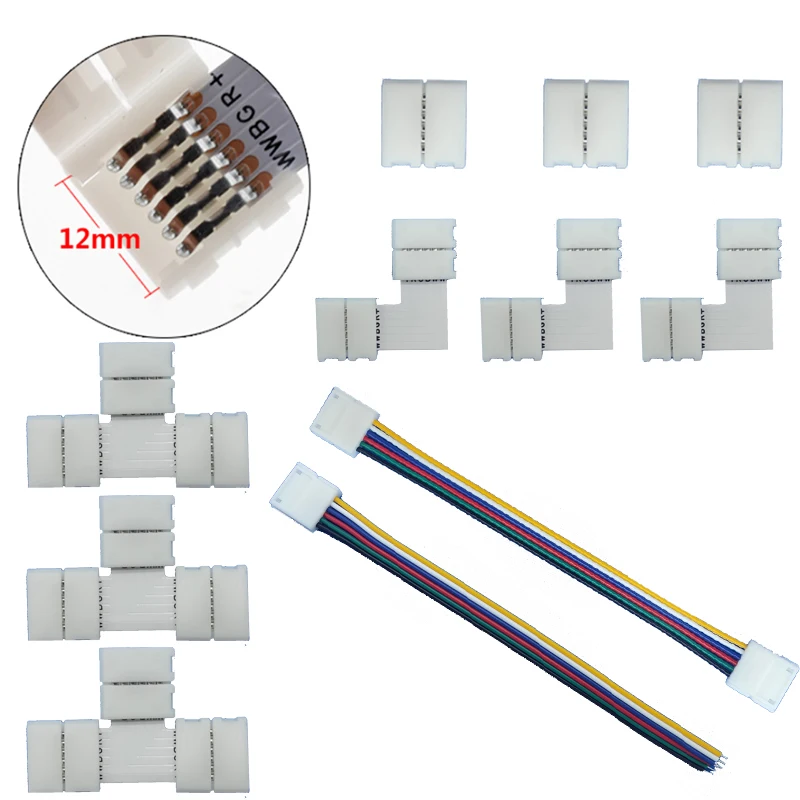 5pcs/lot 12mm 6PIN 2.0mm spacing RGB+CCT L Shape or T shape No Soldering Easy Connector For RGBCCT RGBCW LED Strip Light | Обустройство