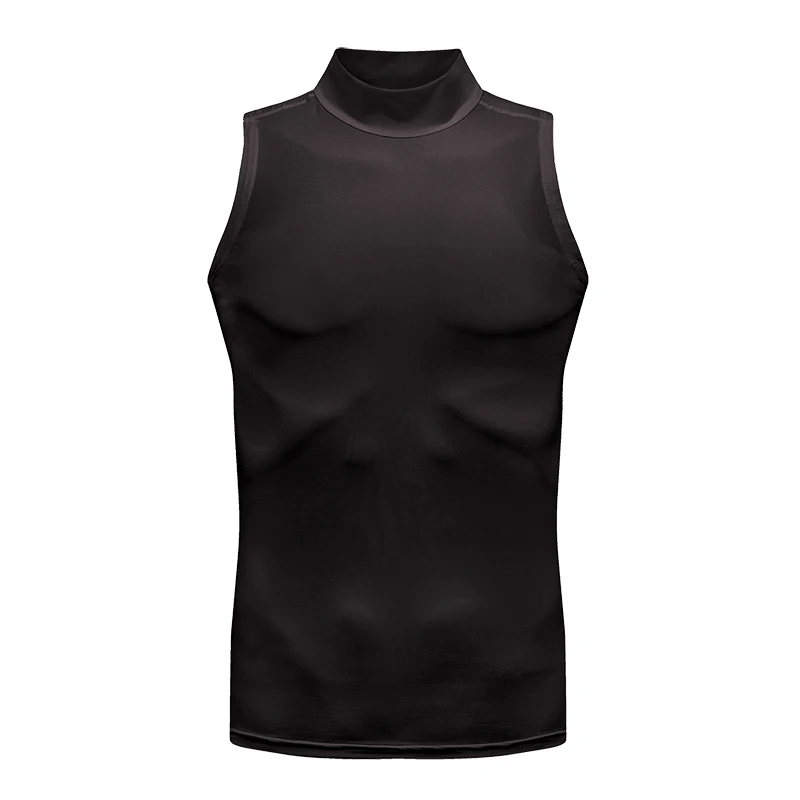 Men Sleeveless Turtleneck Shirt Low Turtleneck Top Sleeveless