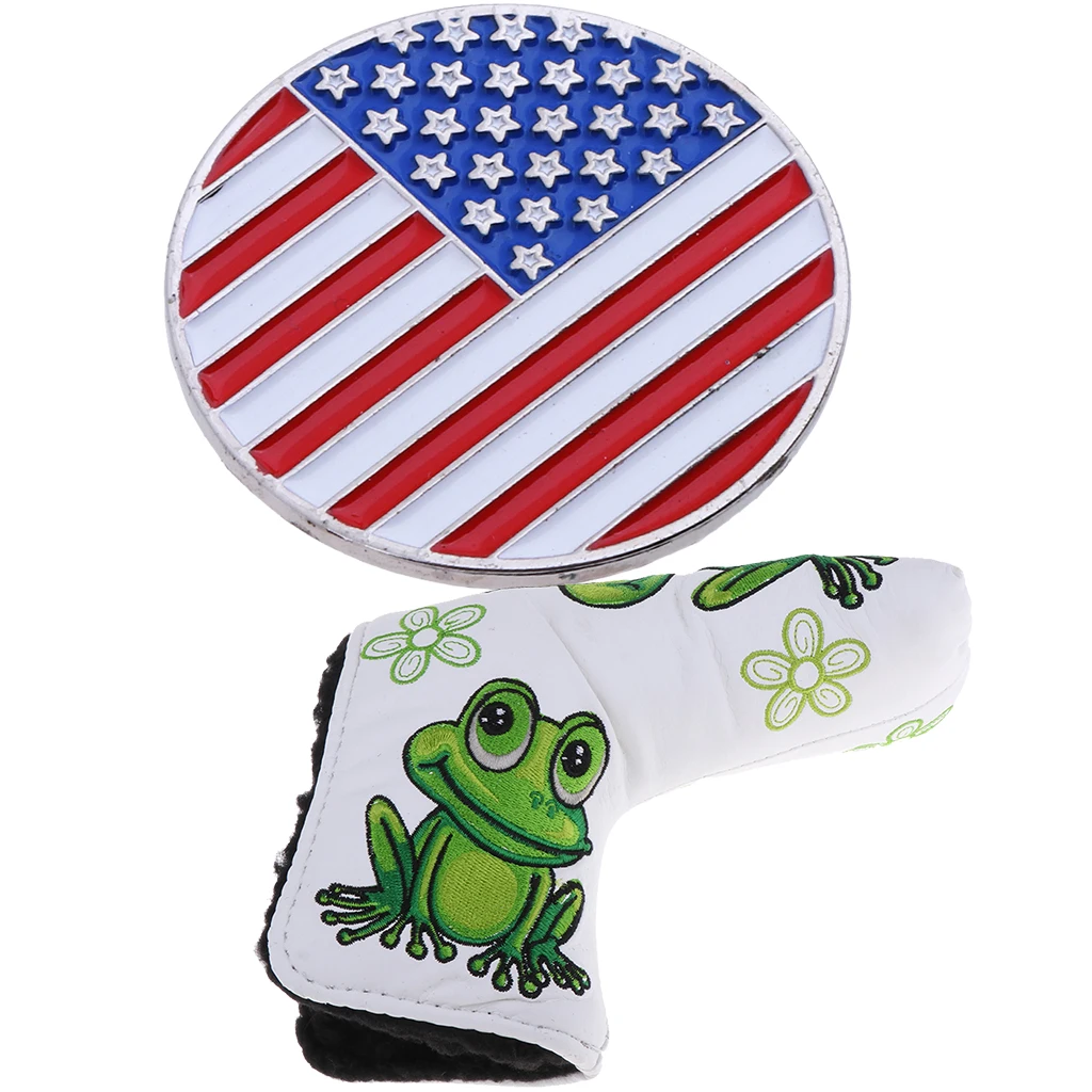 Golf Putter Cover Blade Head Protector with American Flag Golf Marker Club Driver Head Protector Golf Accessories Gifts