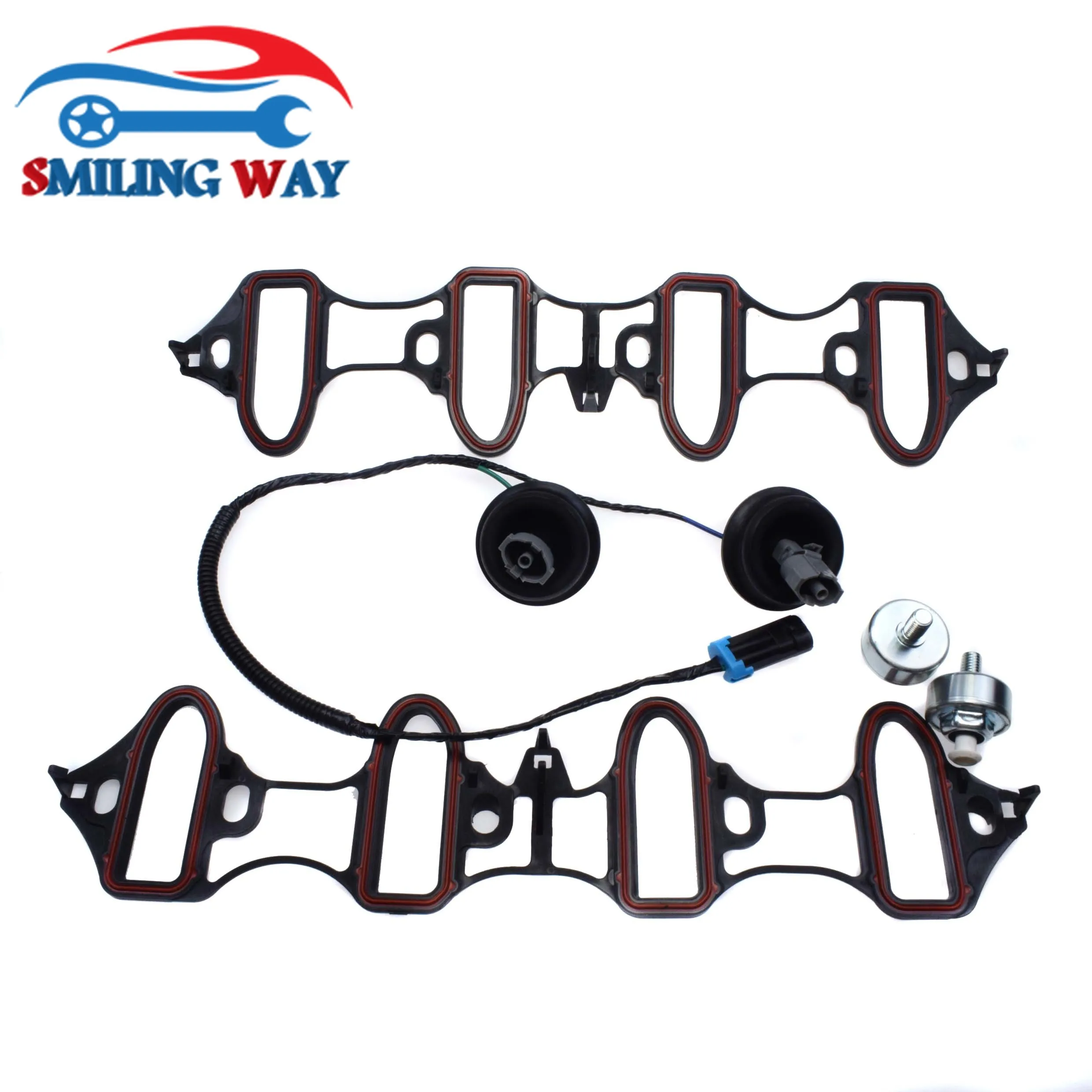 Intake Manifold Gasket & Knock Sensor & Extension Wiring Harness For Cadillac Chevrolet Pontiac GMC Buick 89060413 12601822