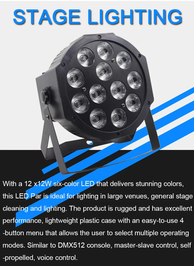RGBWA UV 6в1 плоский par led 12x12 Вт Led Par Light Can Par 64 Светодиодный прожектор dj проектор размытый свет сценический свет