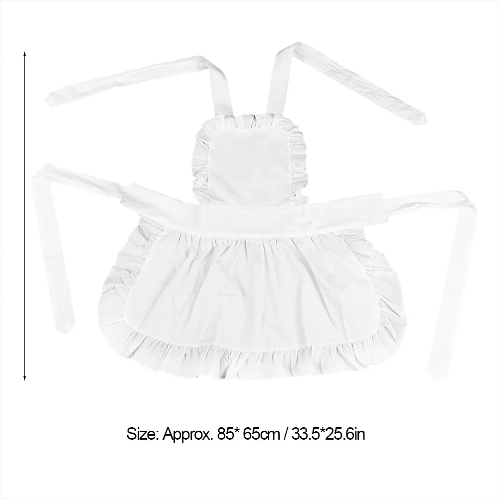 White Sleeveless Cotton Women Maid Apron Ruffle Hem Kitchen Garden Working Accessories Solid Color Apron