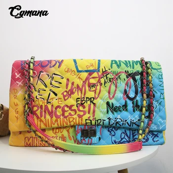 

CGmana Women Bag 2020 New Color Graffiti Printed Shoulder Big Bags Fashion Large Travel Bags Women Brand Luxury Chain Handbags