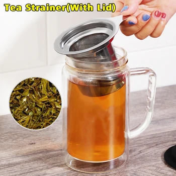 

Grain Filtering Home Cups Loose Leaf Stainless Steel With Lid Pots Kitchen Tea Strainer Fine Mesh Restaurant Handheld Mugs