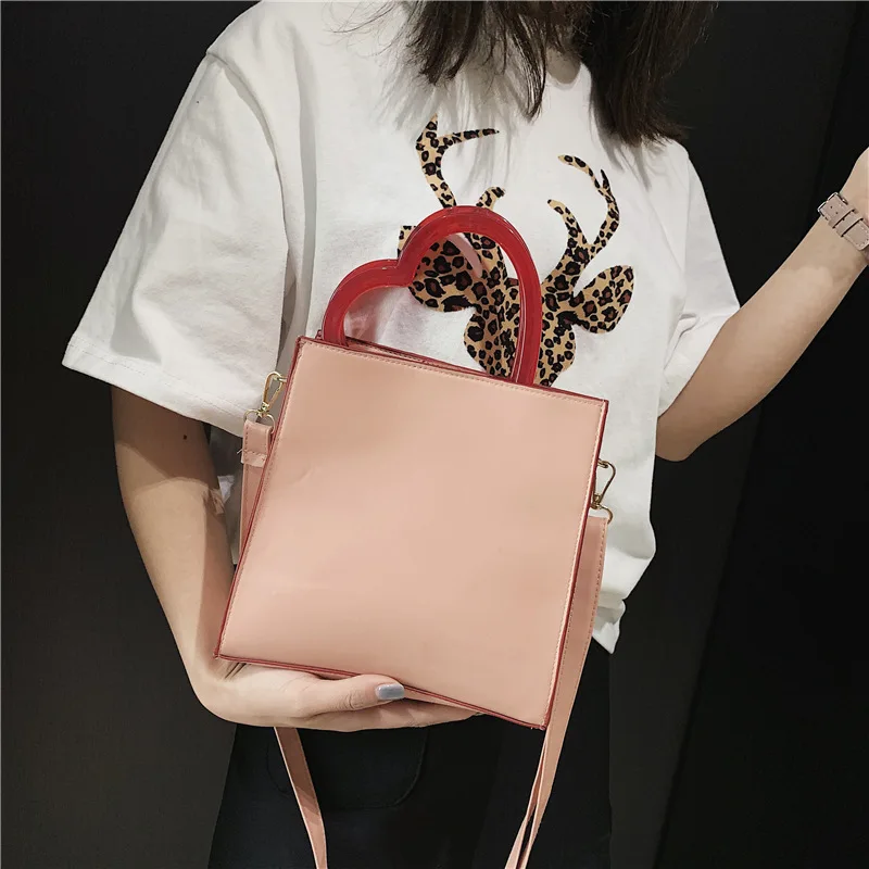 

Cool Heart Handle Handbag 2019 Spring New Style Korean-style Verticle Solid Color Shoulder Bag Shoulder Bag Small Bag Women's