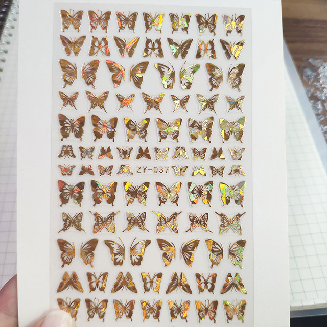 Holographic 3D Laser Butterfly Nail Art Stickers Gold Silver Nail Adhesive Sliders Decals Laser Sticker Decor DIY Manicure