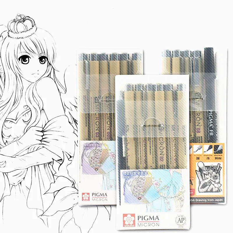 Sakura Pigma Micron Pen Neelde Soft Brush Drawing Pen lot 005 01 02 03 04 05 08 1.0 Brush Art Markers