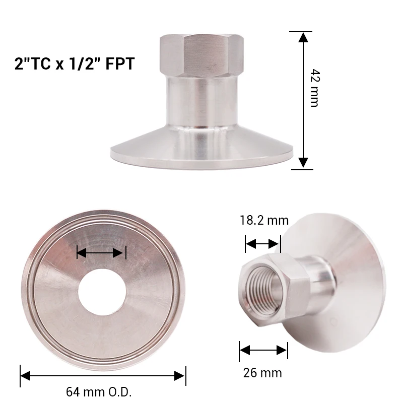 " TC x 1/2" FPT 64 мм OD 304 нержавеющая сталь сантехническое оборудование для пивоварения, доморощенный Клевер фитинг