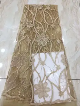 

Latest style GOLD SEQUIN Style Embroidered French lace fabric, high quality 5-yard Nigerian lace fabric FD-1025