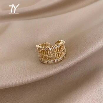 Metal Exaggerated Hollow Mesh Inlaid Zircon Gold Open Rings For Woman 2020 New Fashion Luxury Korean Jewelry Wedding Party Ring