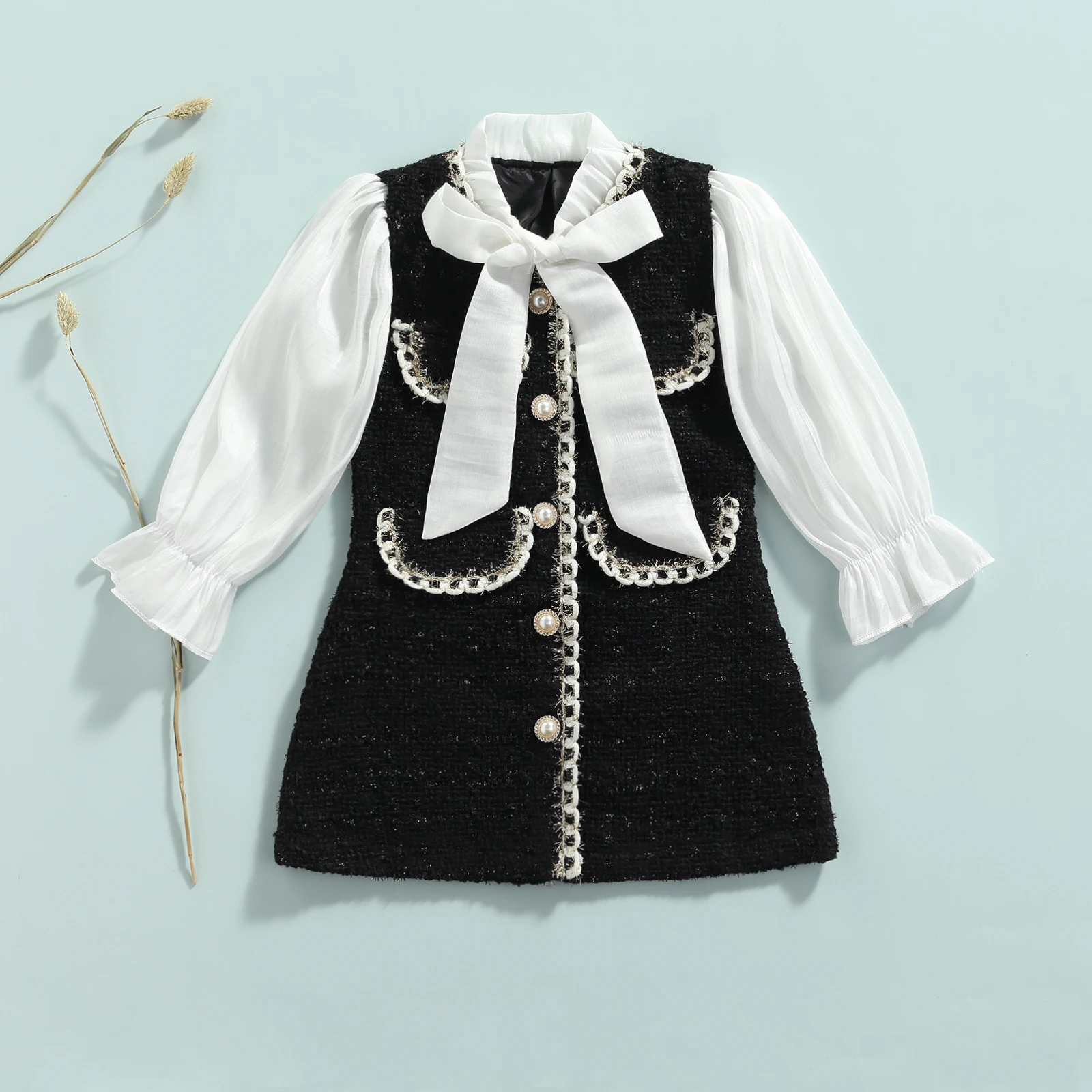 1-6Y Kids Girls Autumn Dress Fashion Baby Long Sleeve Pearls Single-breasted Party Princess Dress Children Clothes girls dress princess costume kids clothes