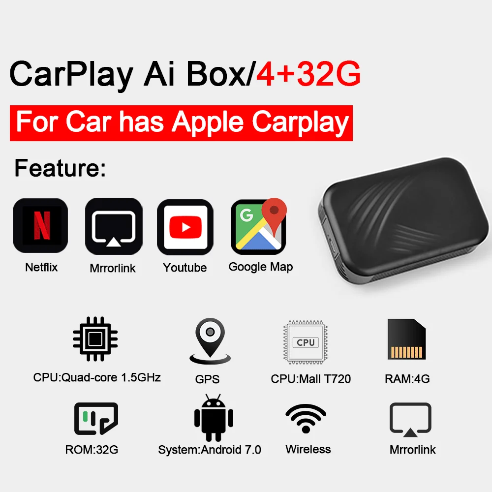 

Carplay USB Smart Ai Android Box Car Multimedia Player Android System New Upgrade 4+32G Wireless Mirror Link Carplay TV Box