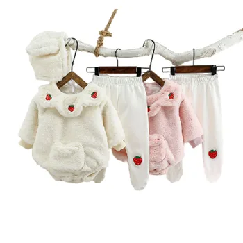 

Hat+bodysuit+tights Baby Girl Plus Velvet Winter Bodysuit Newborn Warm Romper Jumpsuits for Girls Clothes Cotton Crawling Sets