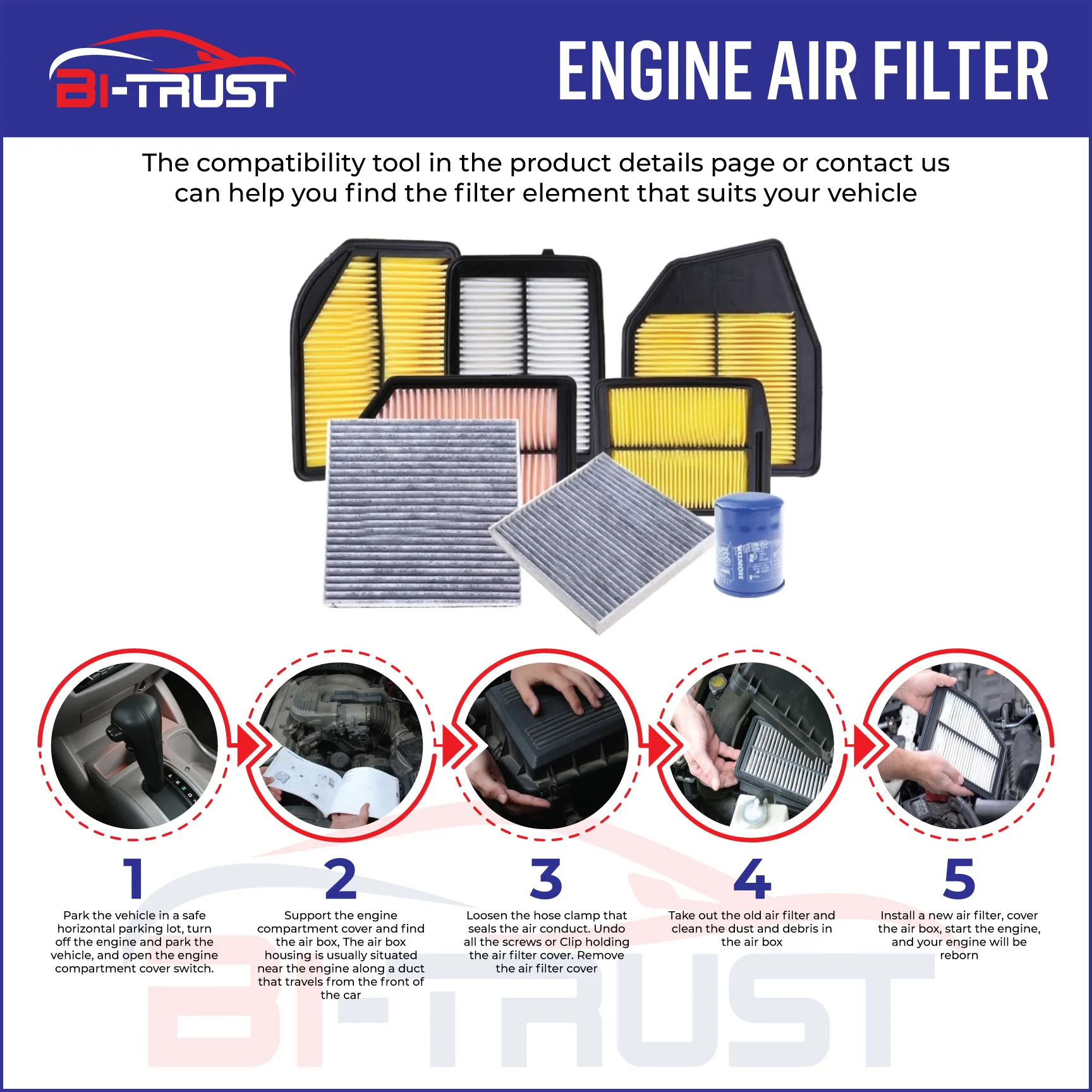 Bi-Trust Engine Cabin Air Filter Kit for Honda Ridgeline 3.5L 2006-2014 17220-RJE-A00 80292-SDA-A01