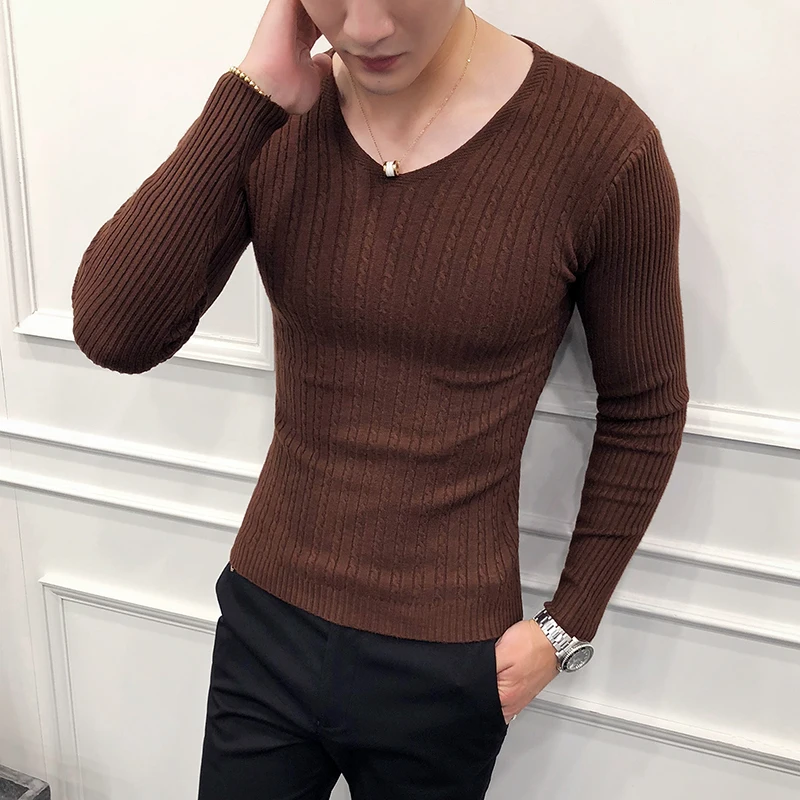 Hot Sale Men Casual Sweater Fashion Long Sleeve Pull Homme Streetwear Slim Fit V Neck Knitting Sweaters Mens Clothing 2XL