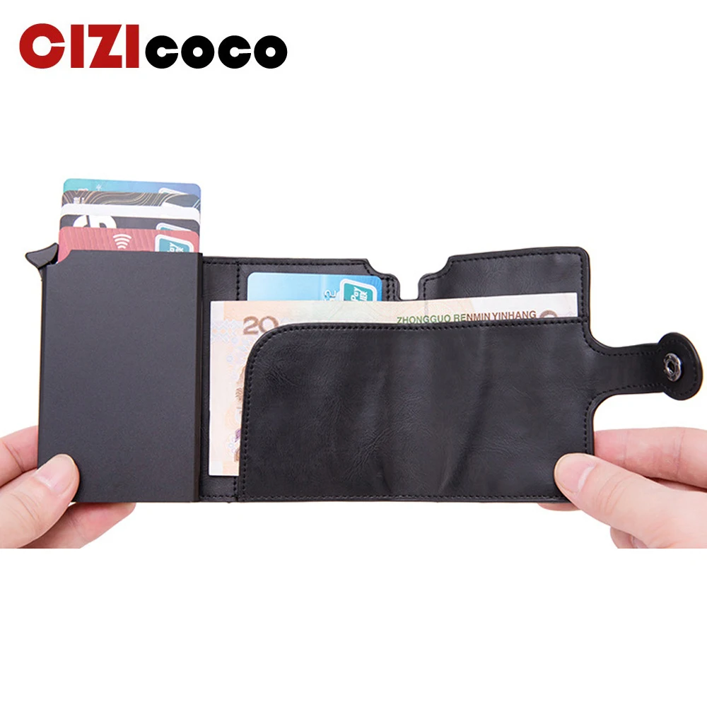 남자 RFID 버튼 신용 카드 홀더, 고품질 금속 알루미늄 자동 팝업 RFID ID 카드 케이스 블랙 지갑 동전 지갑, 100 피스