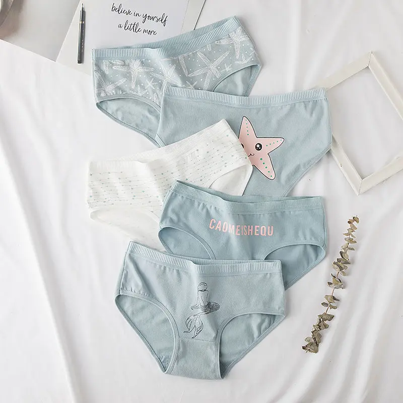 5pcs/lot New Panties Women Underwear Cotton Briefs Seamless Cueca Calcinhas Shorts Printing Underpants Girls Cute Panty Thong | Женская