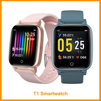

T1 SmartWatch Body Temperature Measure ECG Heart Rate Blood Pressure Monitor Push Message Weather Forecast Smart Watch bracelet