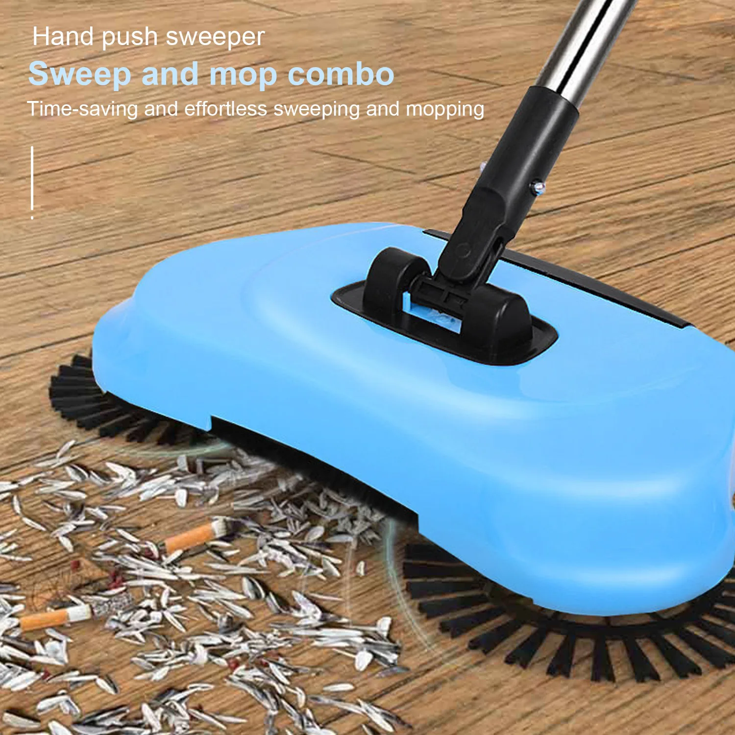 Hand Push Sweeper Floor Soft Broom Dustpan Set Household 2in1
