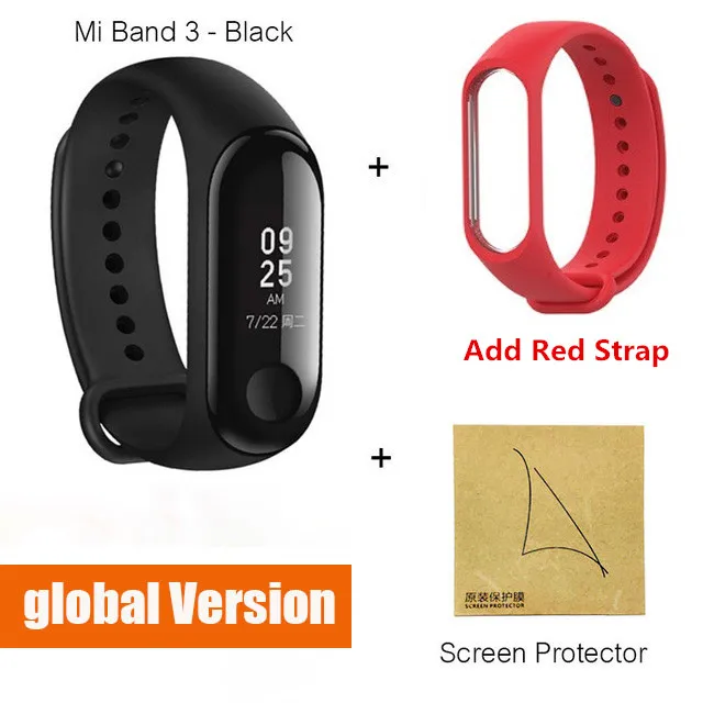 Xiaomi mi band 3 mi Band 4 новейший музыкальный умный Браслет пульсометр фитнес 135 мАч 3 Цвета экран Bluetooth 5,0 - Цвет: Mi 3 GB red film