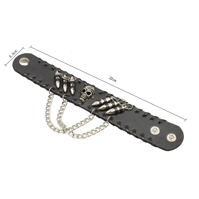 Fashion Gothic Punk Skull Metal bullet Leather Bracelet Men Bracelets & Bangles Male Arm Jewelry Red and black 2022 Accessor 2