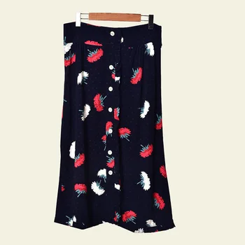 

2020 Summer Women Single-breasted Midi Skirt Flower Print Slim Ladies Elegant Female Long Skirts Clothes Holiday Causal