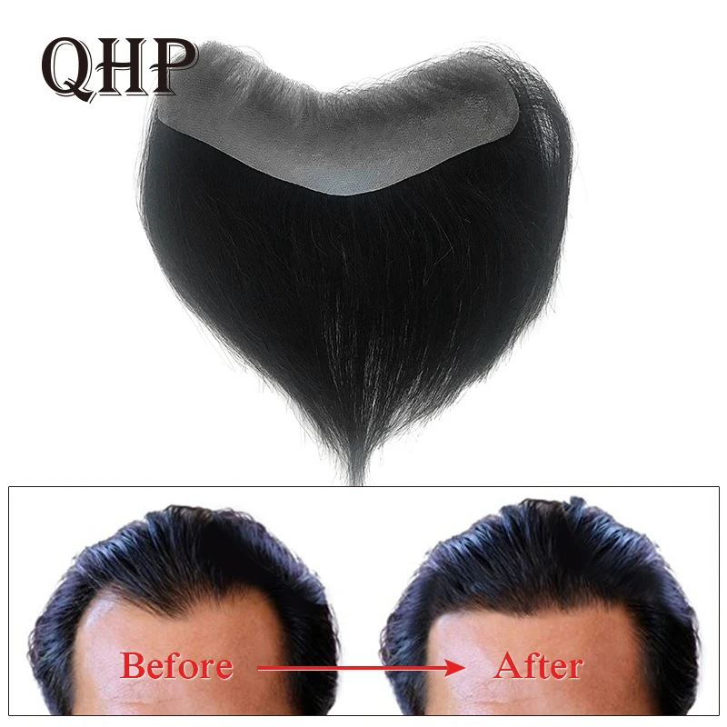 Tupé para hombre de 4,5x15,5 cm, 100%, pelo humano de la India, peluca de tupé con bucle en V, cabello Remy corto de 6 , Base de PU de piel fina de 0,12-0,14mm