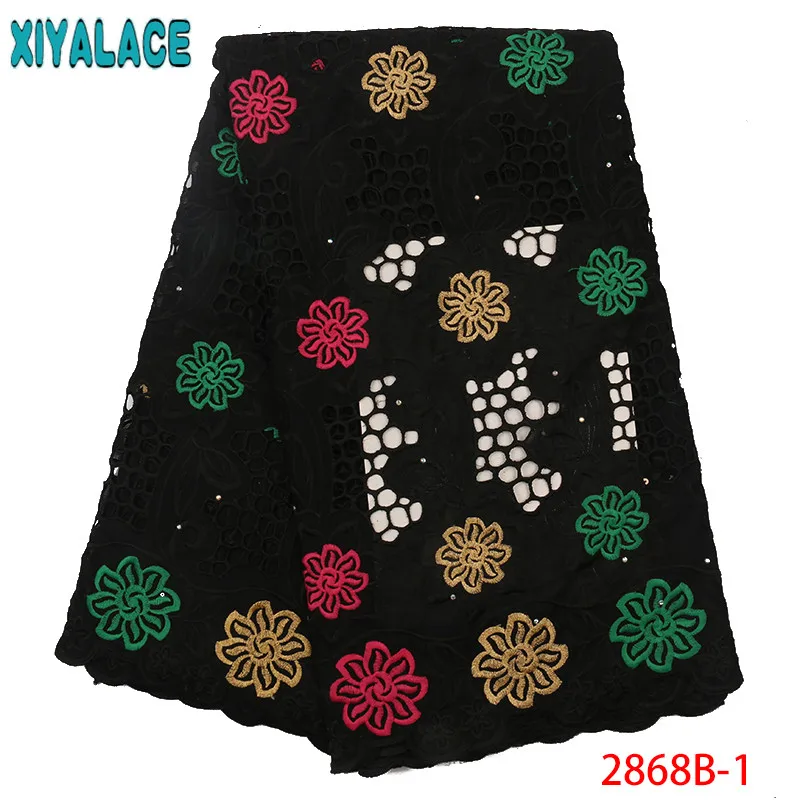 

Latest Black Guipure Cord Lace Fabrics African Cotton Lace Fabric Water Soluble Dress Lace with Stones for Women KS2868B-1