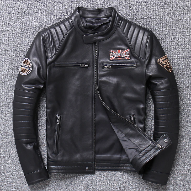 

2020 Men's Genuine Leather Black Jackets Large Size Professional Motorcycle Biker Soft Jacket Top Quality Pattern Zipper Coat