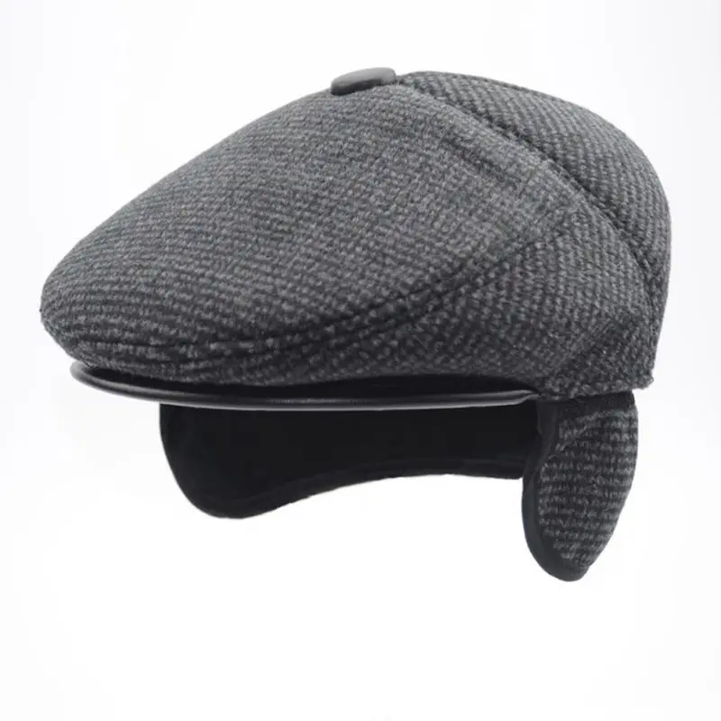 

New Autumn Winter Men's Hats Beret Caps Earmuff Dad Hat Plaid Beret Hat Gentlemen Retro Men Casual Flat Cap Earflap S/M/L hot