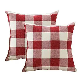 

Christmas Throw Pillow Covers 18x18 Inch Red White Buffalo Check Plaid Cushion Case Cotton Linen Farmhouse Decorative for Sofa,