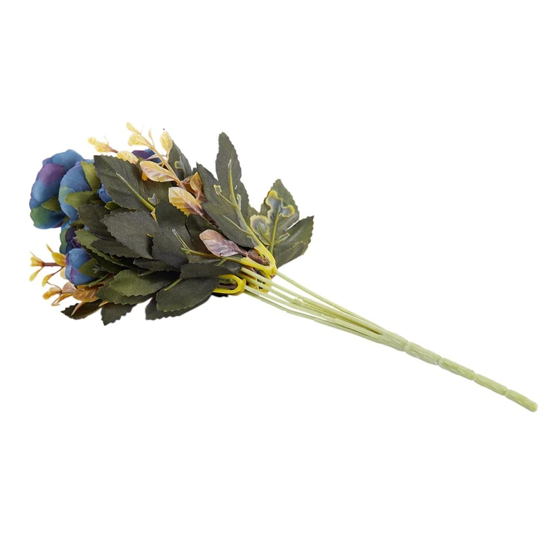 1 букет 9 голова искусственный шелк ткань Искусственные цветы лист Пион цветочный домашний Свадебный декор синий